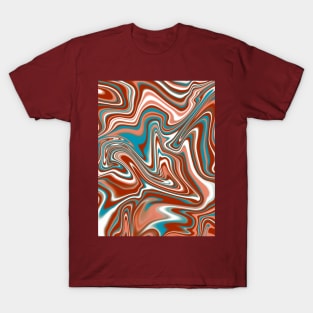 Brick and Blue Swirly Marbled Pattern, 1970s Vintage T-Shirt